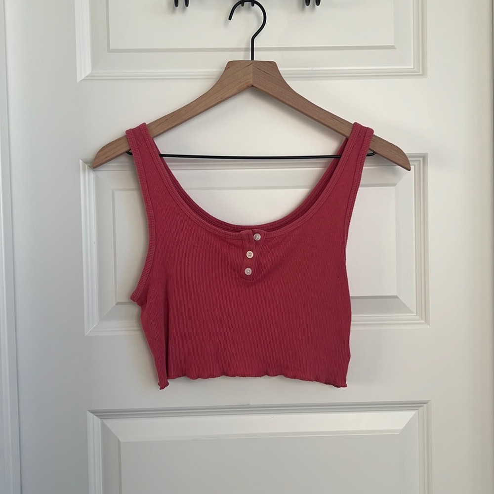 American Eagle red quarter button tank top, cropped, small